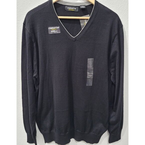Men's Claiborne Performance ThermoLite Black V-Neck Pullover Sweater Size Large - Picture 1 of 11